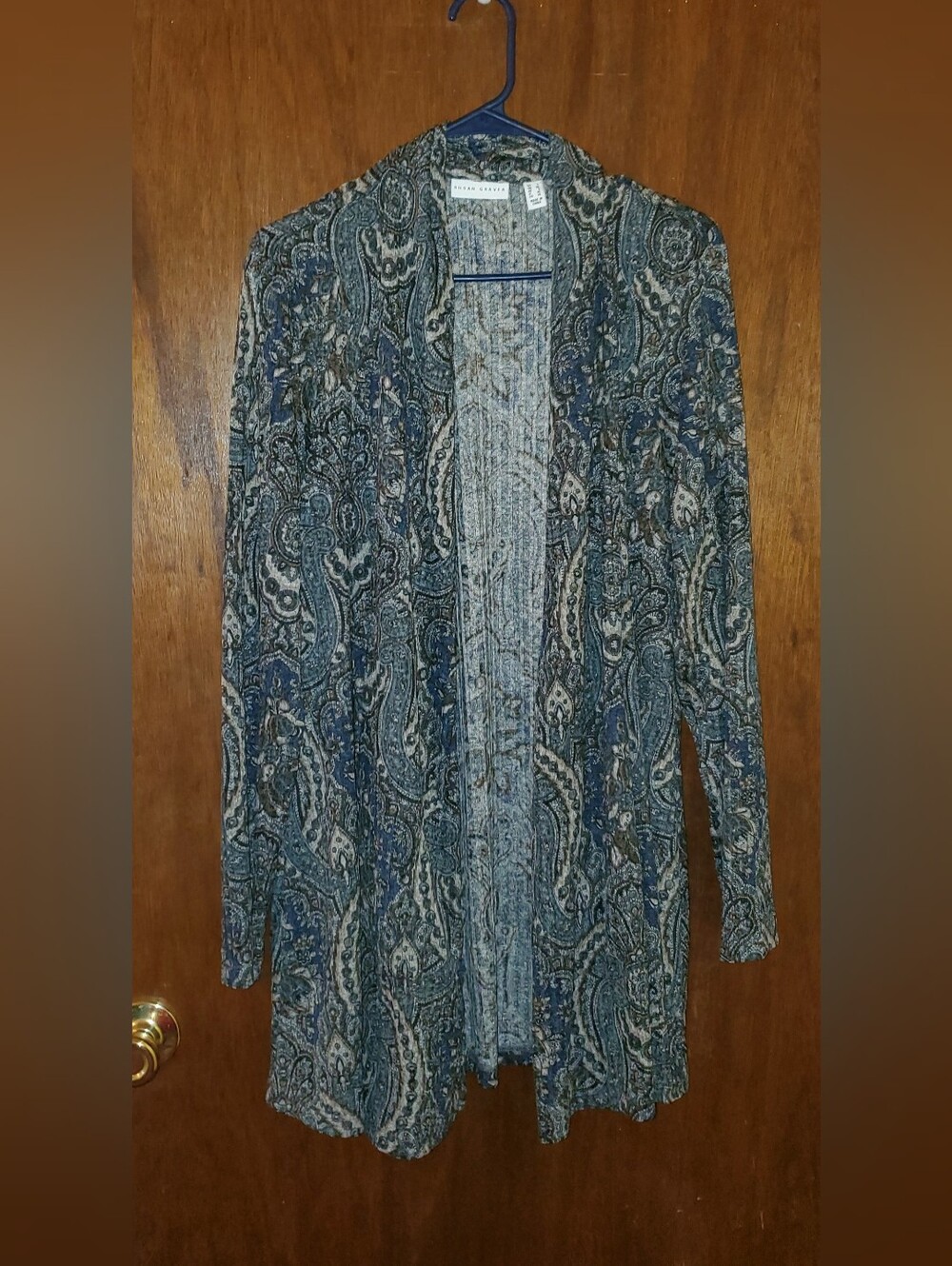 NWOT Susan Graver Blue Paisley Open-Front Cardigan Sz Large